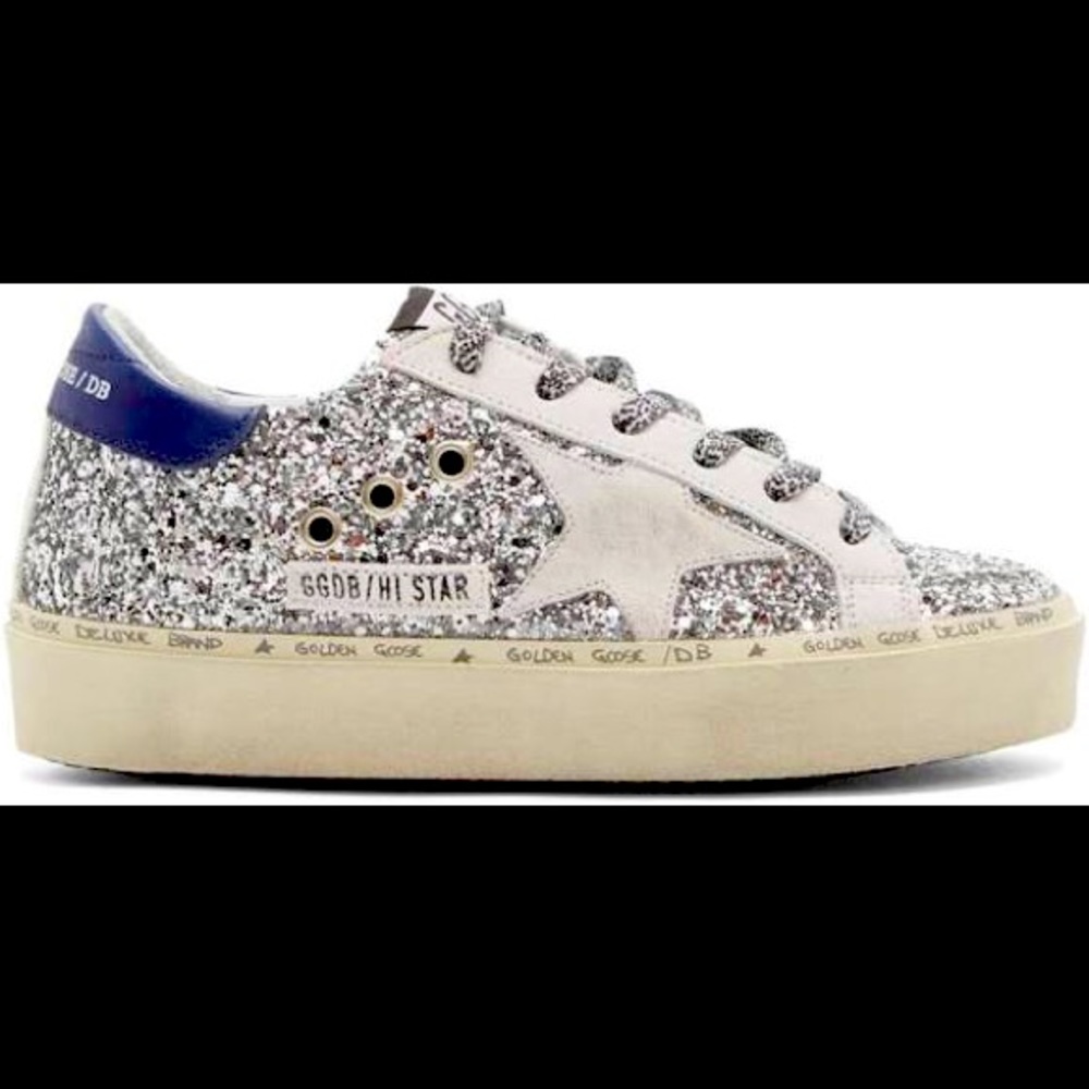 Golden Goose Silver Glitter Hi Star Sneakers